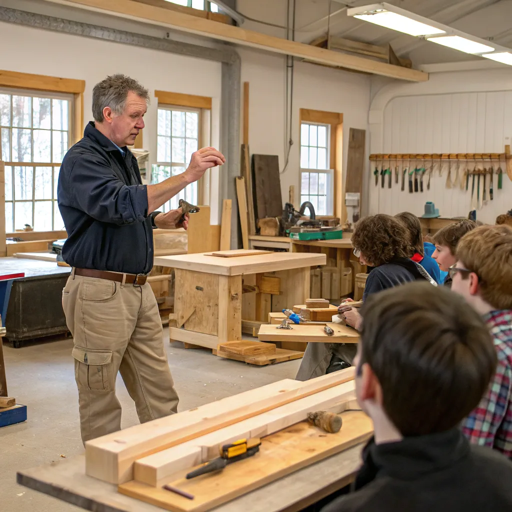Mark Stevens teaching a carpentry class